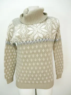 Damen Norweger beige weiß gemustert wundervoller Pullover Gr.36