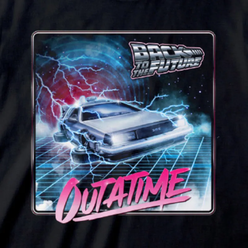 Offizielle Back To The Future DeLorean Time Neon Unisex Schwarze T-Shirt
